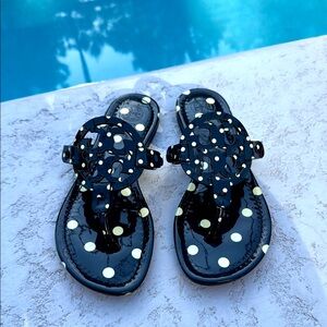 Tory Burch navy Blue and White Polka Dot Flip Flop Sandals